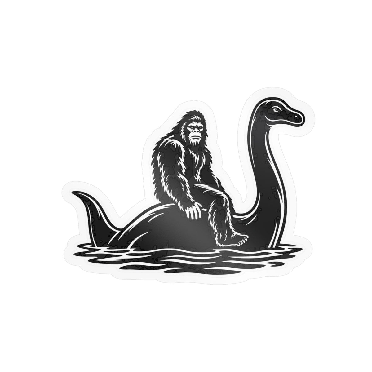 Bigfoot Riding Nessie Sticker | 4.74" x 3.65" | Cryptids