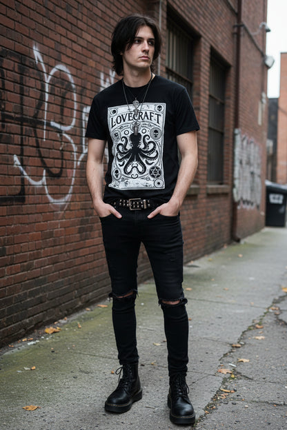 HP Lovecraft Tarot Card Shirt | Unisex Heavy Cotton - Gildan 5000 | Books, Horror, Retro & Vintage | Goth/Gothic
