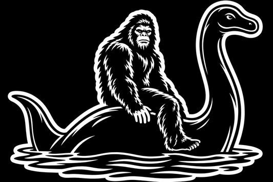 Bigfoot Riding Nessie Sticker | 4.74" x 3.65" | Cryptids