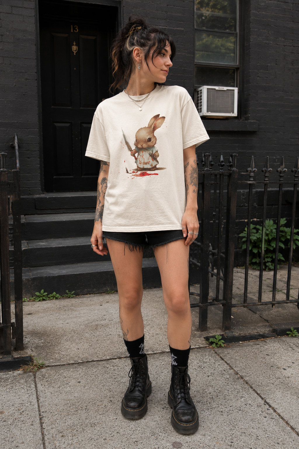 Cute Killer Bunny Tee | Animals, Funny | Punk | Fitted Tee