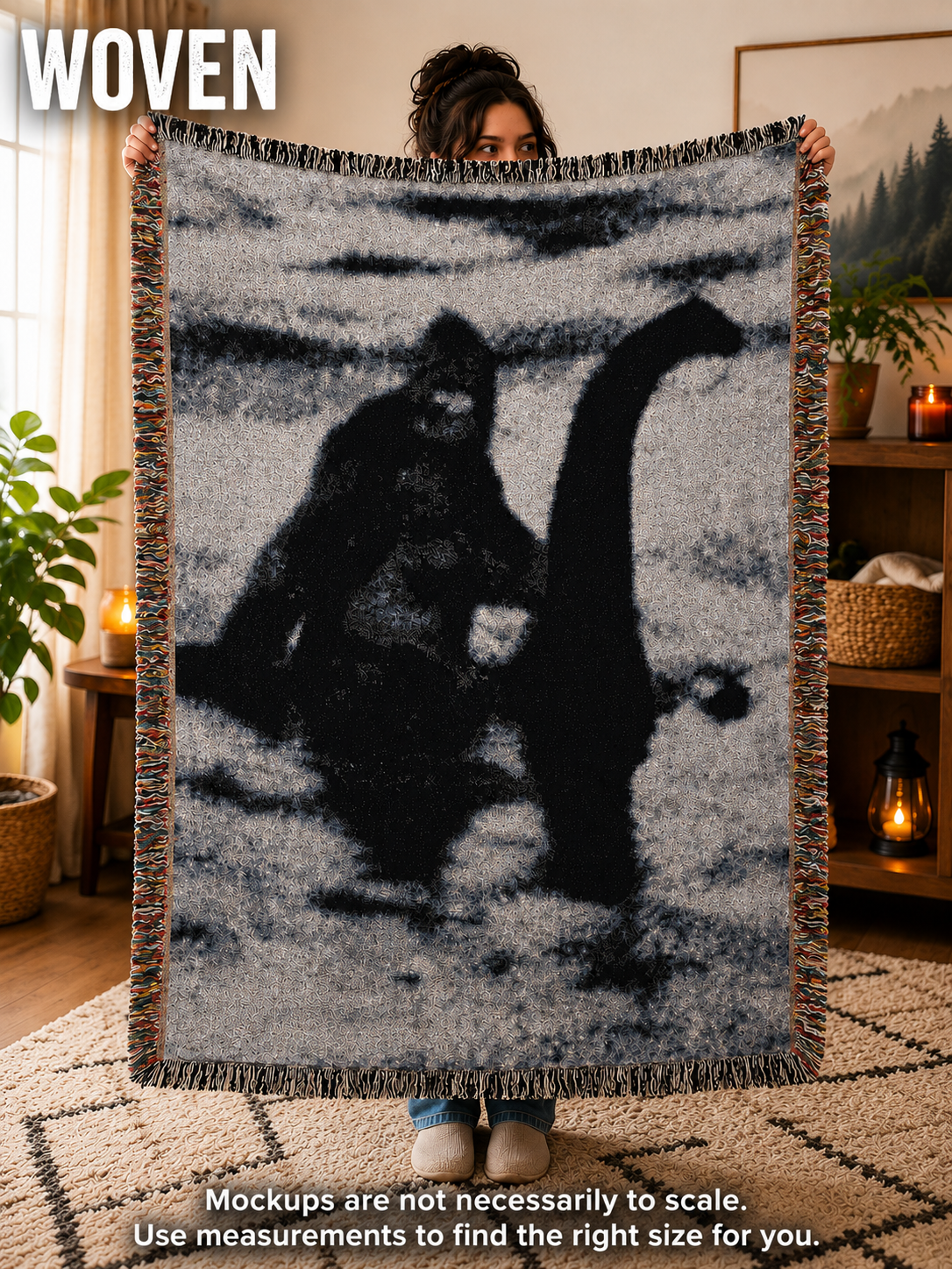 Bigfoot Riding Nessie Blanket | Woven, Fleece & Velveteen | Bigfoot | Retro & Vintage | Home Decor