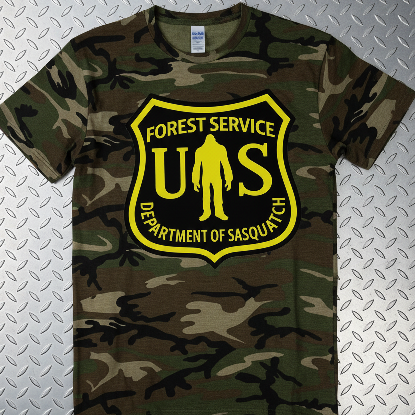 Camo Bigfoot National Park Shirt | Unisex Port Authority Underground Threads Tee | Bigfoot, Retro & Vintage
