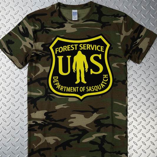 Camo Bigfoot National Park Shirt | Unisex Port Authority Underground Threads Tee | Bigfoot, Retro & Vintage
