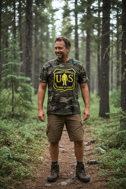 Camo Bigfoot National Park Shirt | Unisex Port Authority Underground Threads Tee | Bigfoot, Retro & Vintage