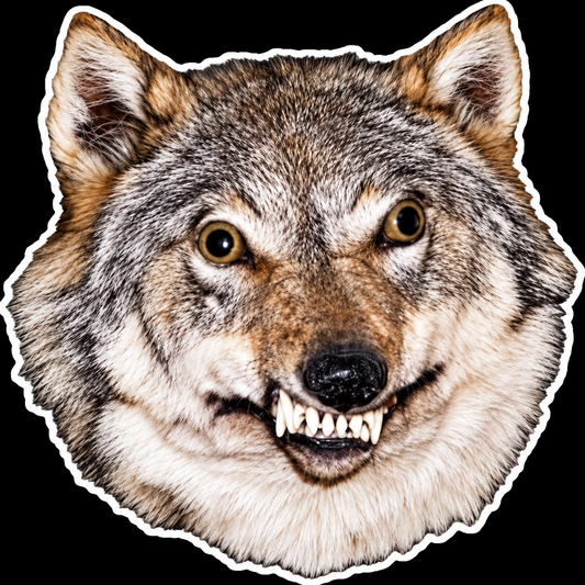 Creepy Grinning Wolf Sticker | 3.5" | Taxidermy Meme