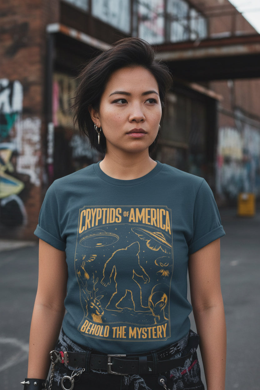Cryptids Of America Bella Canvas Model Multiple Colors
