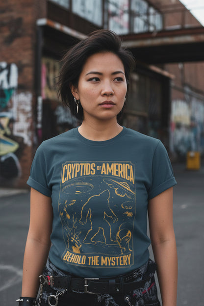 Cryptids Of America Bella Canvas Model Multiple Colors