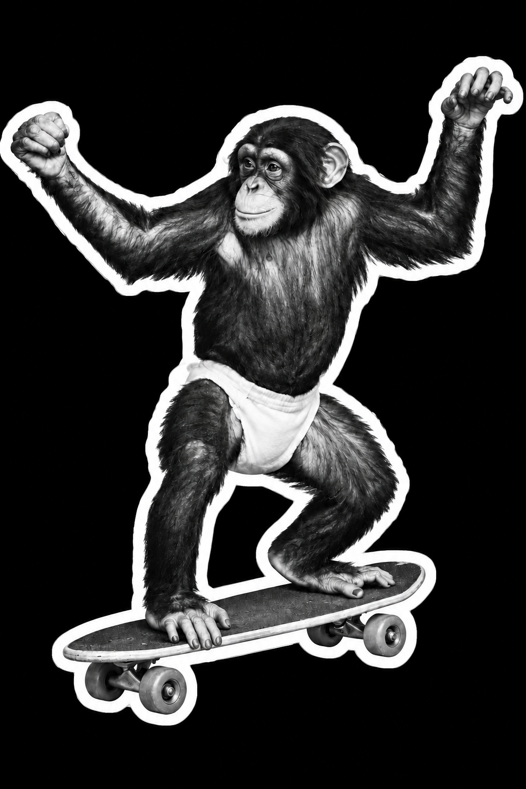 Monkey on a Skateboard Sticker | 4" x 3.5" | Funny Skate Art