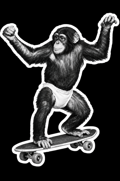 Monkey on a Skateboard Sticker | 4" x 3.5" | Funny Skate Art