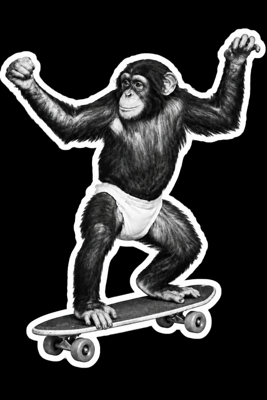 Monkey on a Skateboard Sticker | 4" x 3.5" | Funny Skate Art