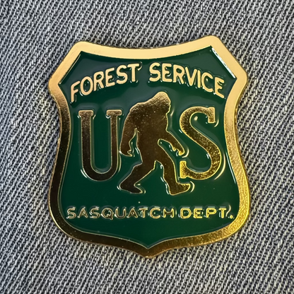 Bigfoot Forest Service Sasquatch Department Ranger Badge Pinback Button Cryptids, Bigfoot