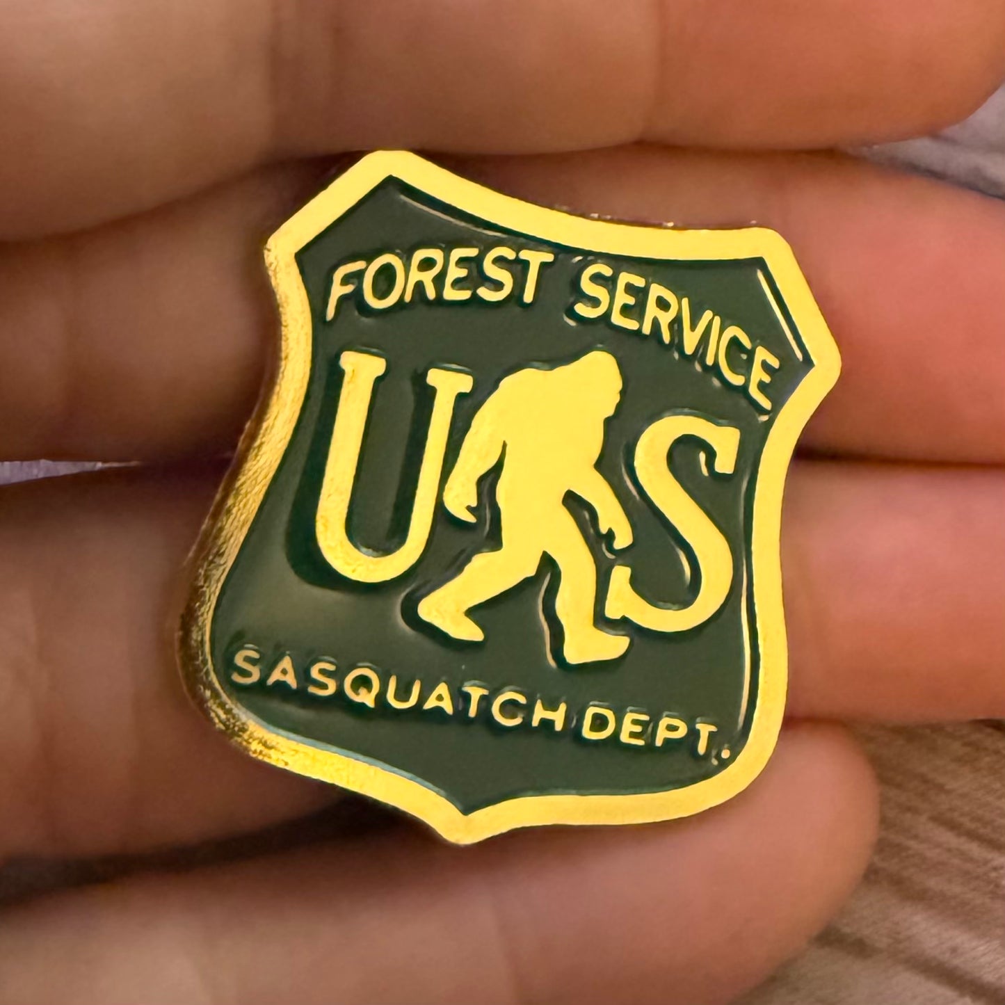 Bigfoot Forest Service Sasquatch Department Ranger Badge Pinback Button Cryptids, Bigfoot
