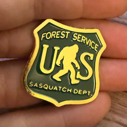 Bigfoot Forest Service Sasquatch Department Ranger Badge Pinback Button Cryptids, Bigfoot