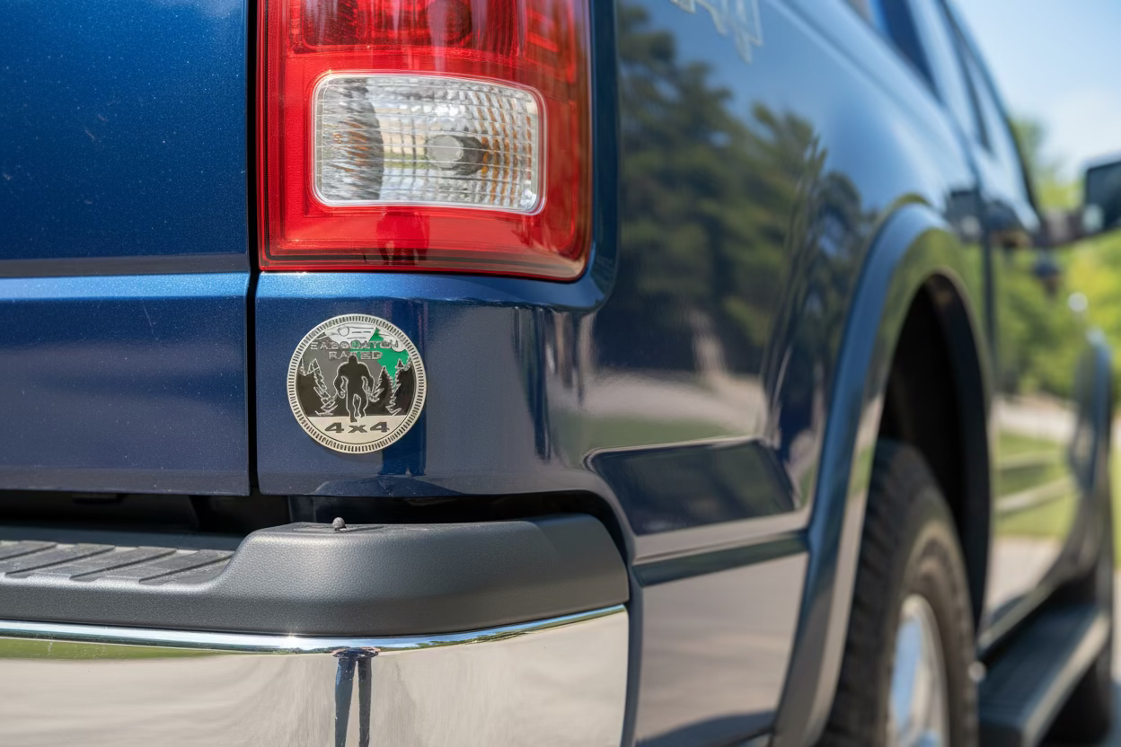 Sasquatch Rated 4x4 Sticker | Metallic 3d Plastic Sticker | Bigfoot | Cryptids | Retro & Vintage