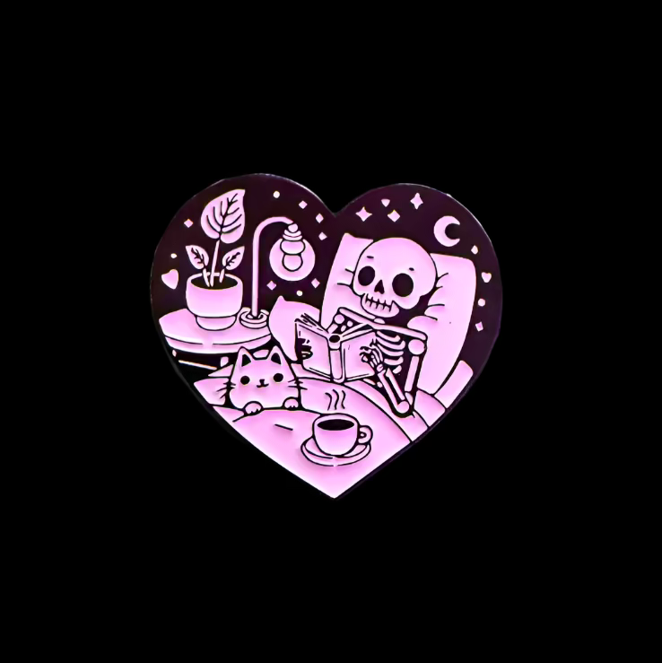 Gothic Heart Skeleton Reading Pinback Button | Pinback Button | Skulls & Skeletons, Books | Goth/Gothic