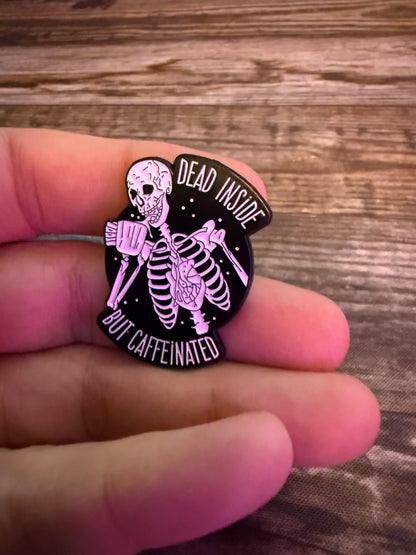 Dead Inside But Caffeinated Pinback Button | Pinback Button | Skulls & Skeletons, Funny | Goth/Gothic