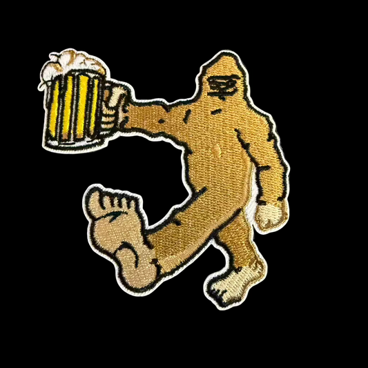 Bigfoot with Beer Embroidered Patch | Patch | Cryptids, Funny | Retro & Vintage
