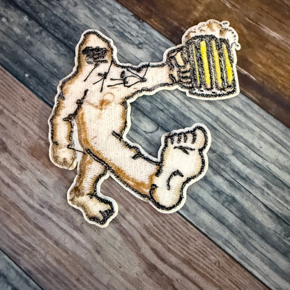 Bigfoot with Beer Embroidered Patch | Patch | Cryptids, Funny | Retro & Vintage