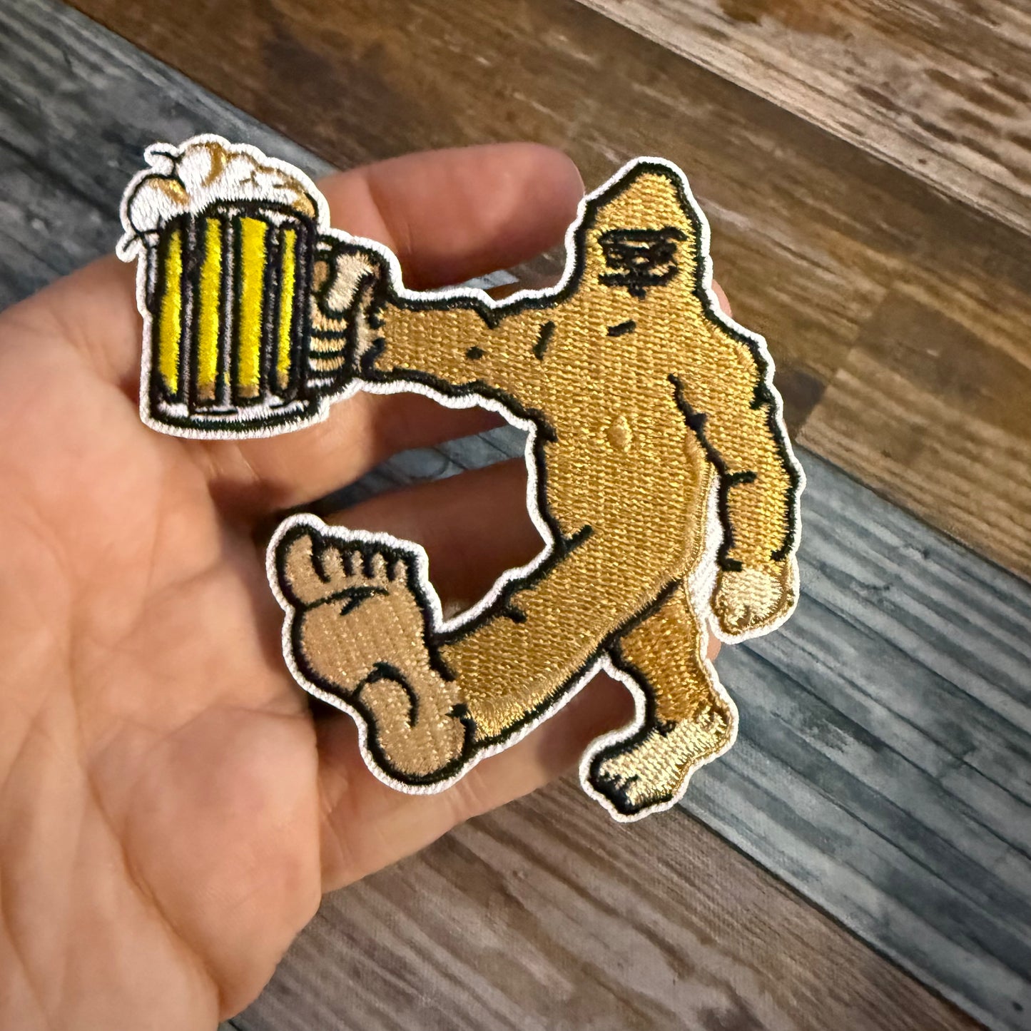 Bigfoot with Beer Embroidered Patch | Patch | Cryptids, Funny | Retro & Vintage