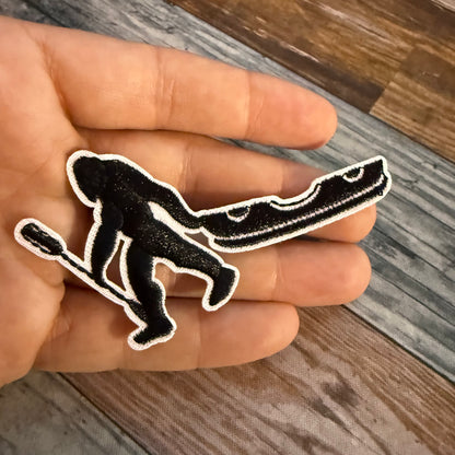 Bigfoot Kayak Embroidered Patch | Patch | Cryptids, Funny | Retro & Vintage