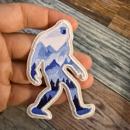 Light Blue Mountain Bigfoot Embroidered Patch | Patch | Cryptids | Retro & Vintage