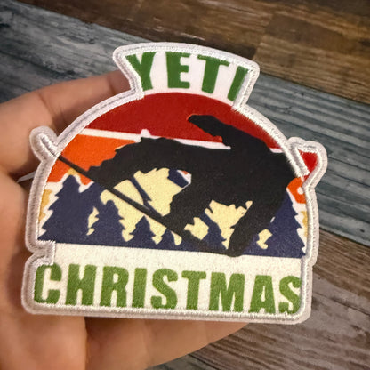 Yeti Christmas Snowboarder Embroidered Patch | Patch | Cryptids, Christmas | Retro & Vintage