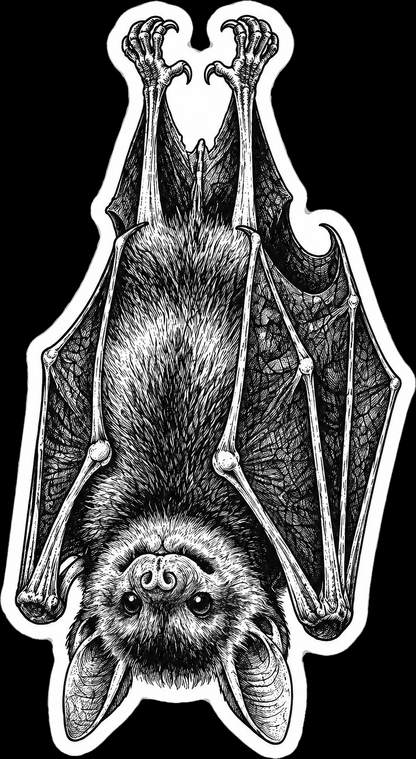 Upside-Down Bat Sticker | Gothic Engraving Art 5.5" x 3"