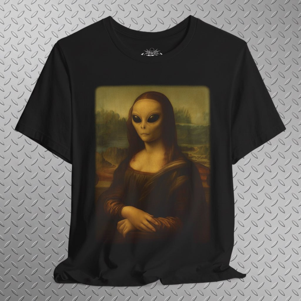 T-Shirt - Alien Mona Lisa Shirt | Light Fitted - Unisex Bella+Canvas 3001 | Alien & UFO, Art & Artists, Funny | Psychedelic from SHIRT MONSTERS