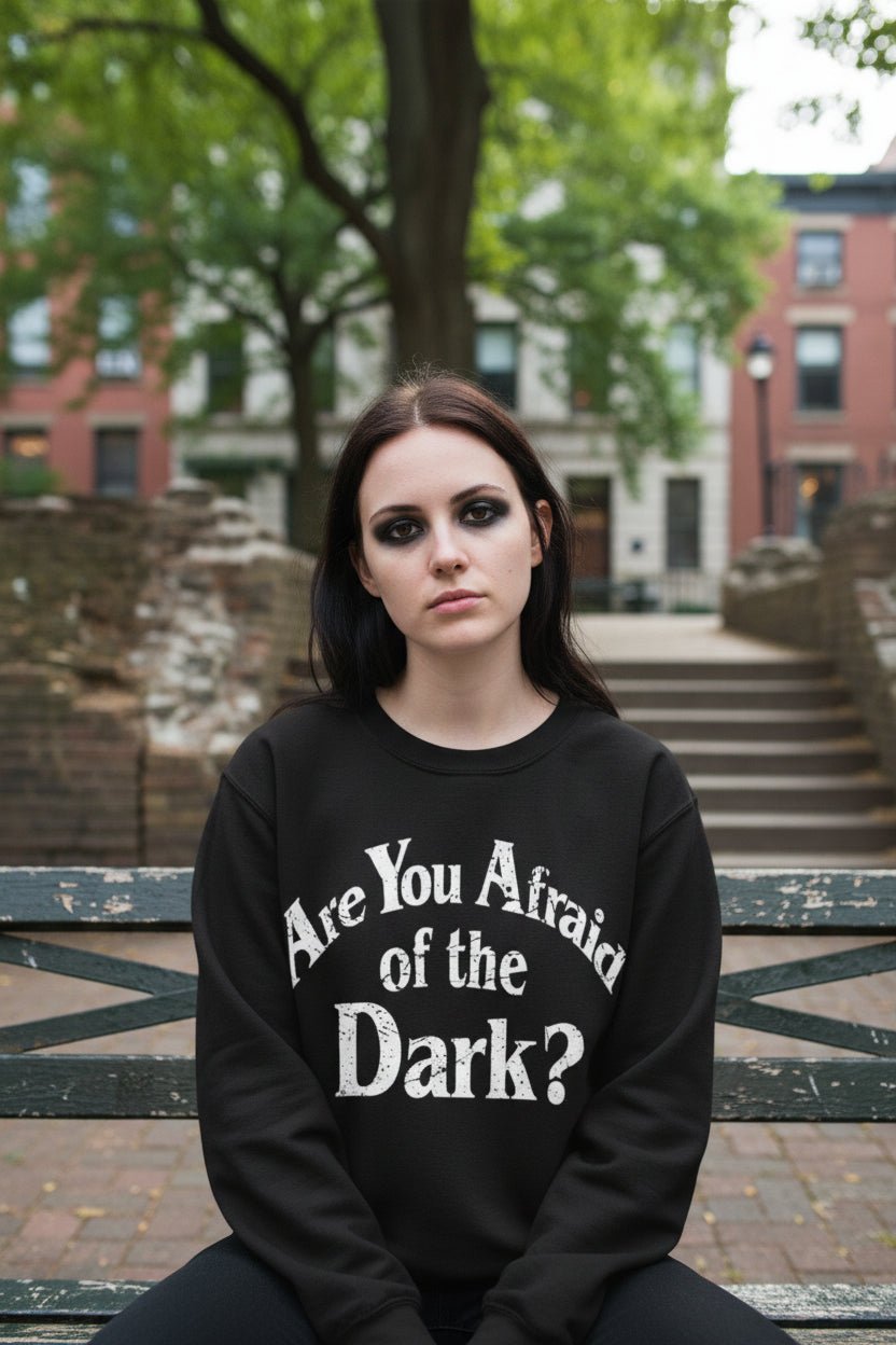 T-Shirt - Are You Afraid Sweatshirt | Horror Retro Vintage | Gildan 18000 | Crewneck Sweatshirt from SHIRT MONSTERS (Formally Crypto Zoo Tees)