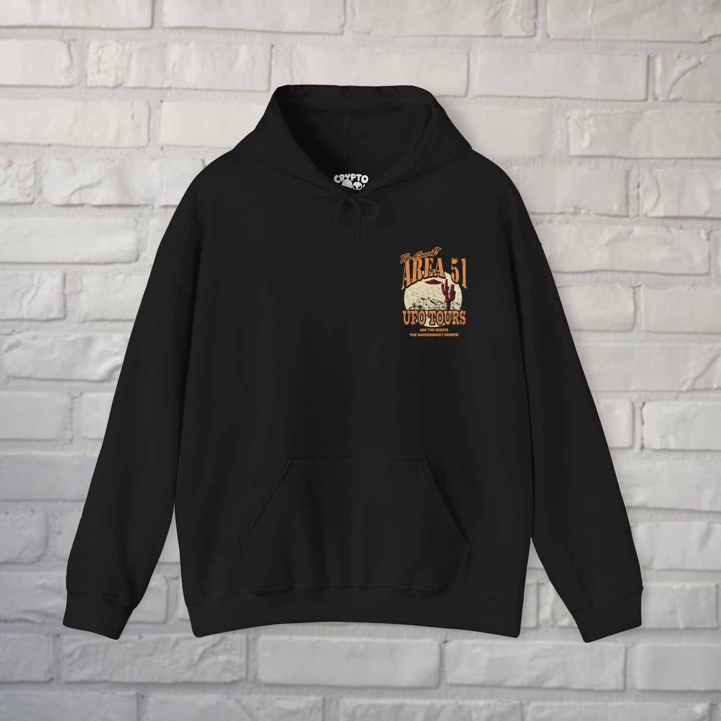 Hoodie - Area 51 UFO Tours 2 Sided Hoodie | Alien & UFO | Unisex Pullover Hoodie - Gildan from Crypto Zoo Tees