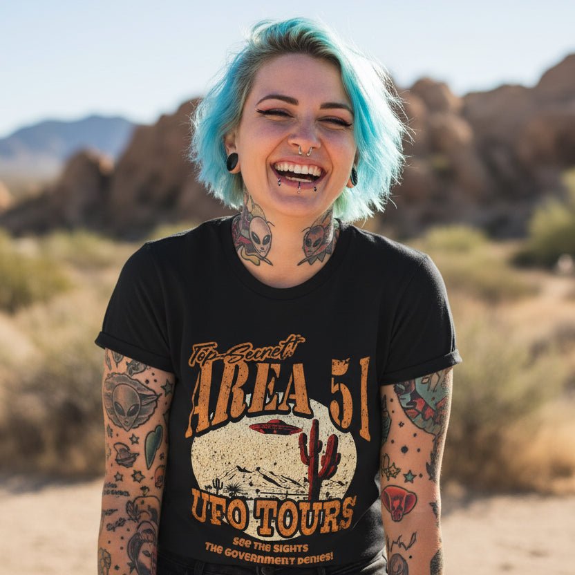 T-Shirt - Area 51 UFO Tours Tee | Alien & UFO | Ladies Tee - Gildan 5000L from Crypto Zoo Tees