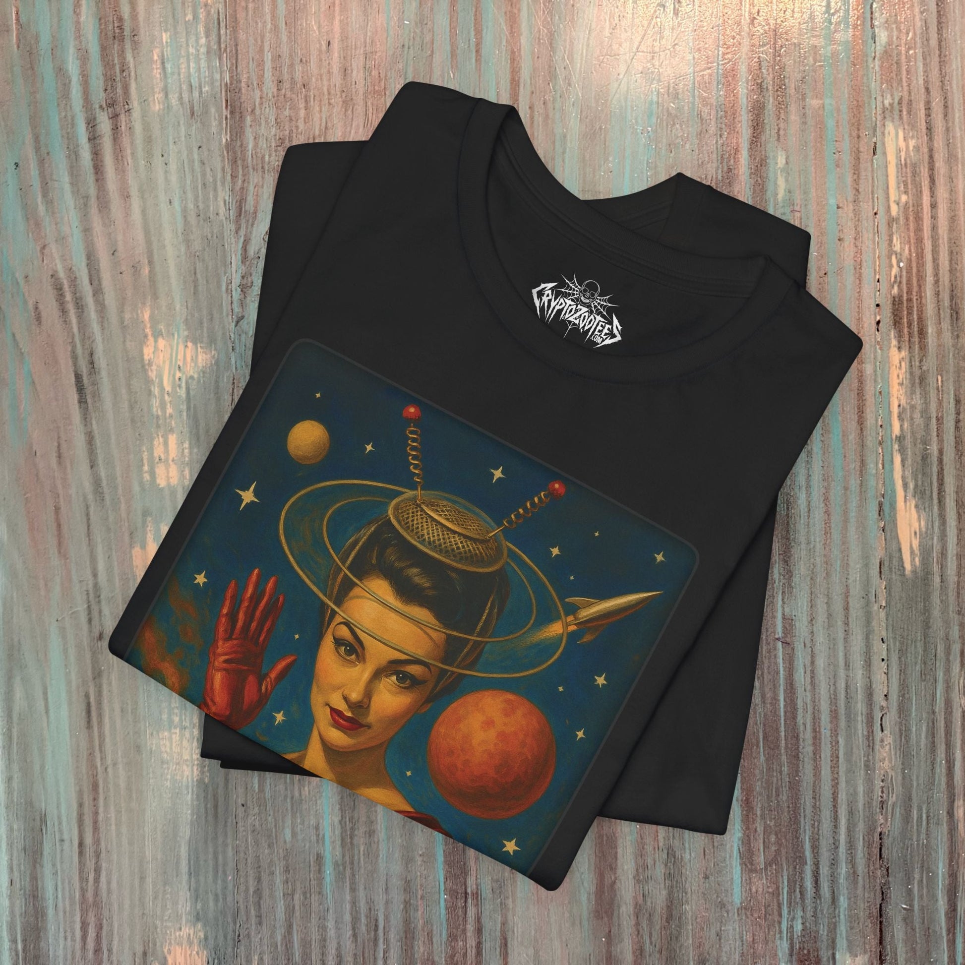 T-Shirt - Atomic Age Lady | Unisex T-shirt (Bella+Canvas 3001) | Alien &amp; UFO | Retro & Vintage from Crypto Zoo Tees