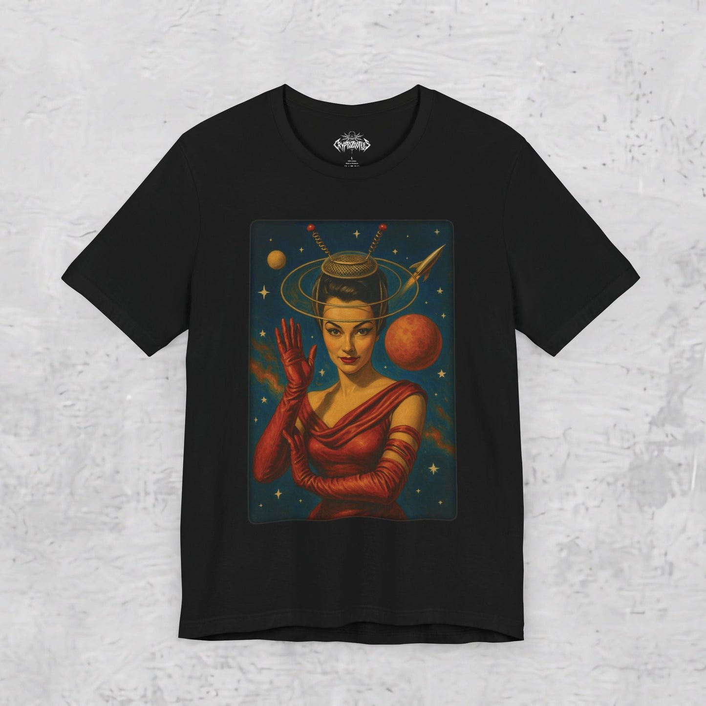 T-Shirt - Atomic Age Lady | Unisex T-shirt (Bella+Canvas 3001) | Alien &amp; UFO | Retro & Vintage from Crypto Zoo Tees