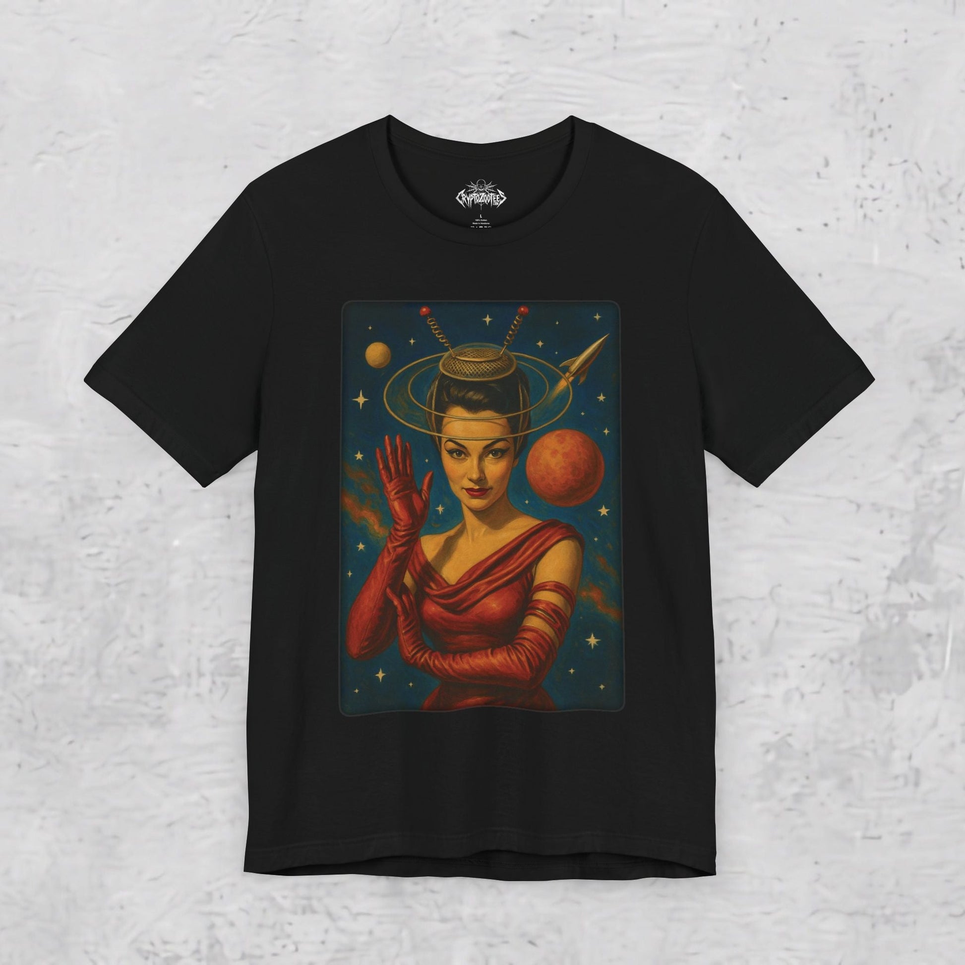 T-Shirt - Atomic Age Lady | Unisex T-shirt (Bella+Canvas 3001) | Alien &amp; UFO | Retro & Vintage from Crypto Zoo Tees