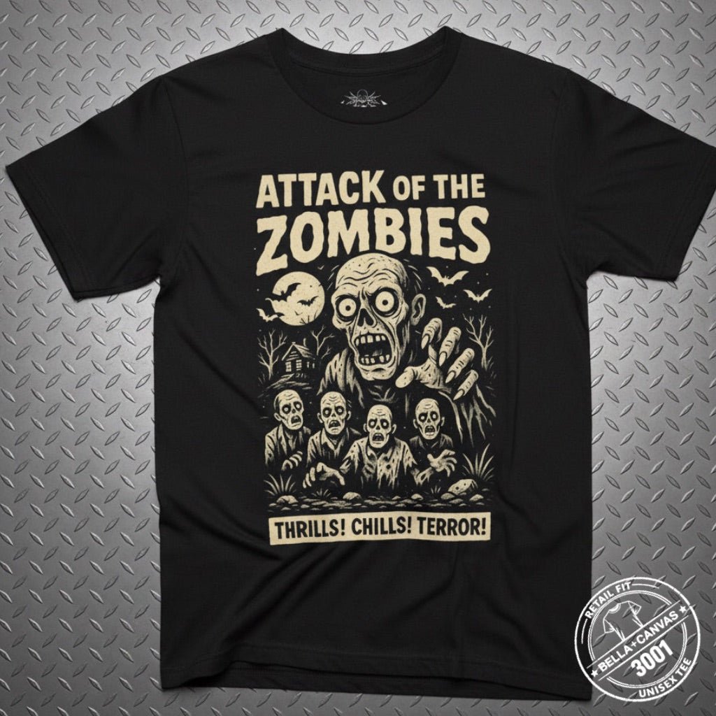 T-Shirt - Attack of the Zombies | Unisex T-shirt (Bella+Canvas 3001) | Horror | Retro &amp; Vintage from Crypto Zoo Tees