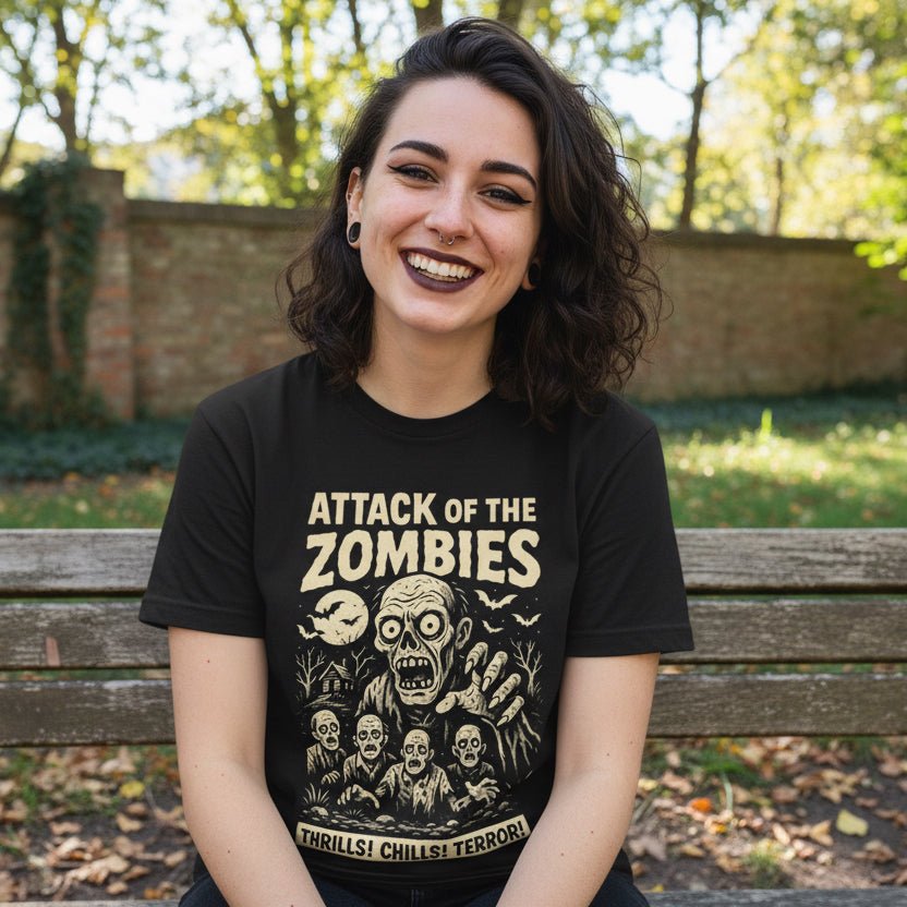 T-Shirt - Attack of the Zombies | Unisex T-shirt (Bella+Canvas 3001) | Horror | Retro &amp; Vintage from Crypto Zoo Tees