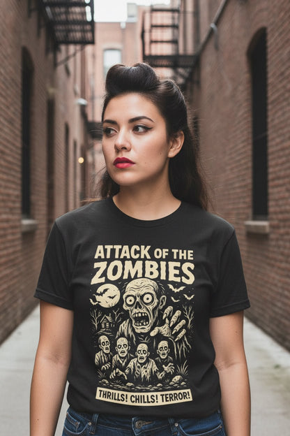 T-Shirt - Attack of the Zombies | Unisex T-shirt (Bella+Canvas 3001) | Horror | Retro &amp; Vintage from Crypto Zoo Tees