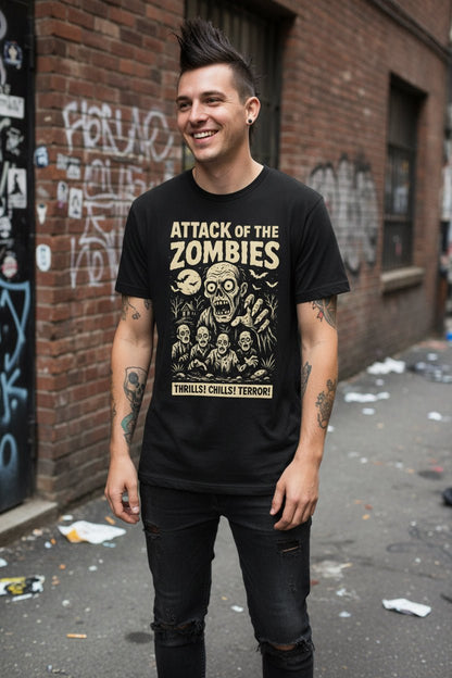 T-Shirt - Attack of the Zombies | Unisex T-shirt (Bella+Canvas 3001) | Horror | Retro &amp; Vintage from Crypto Zoo Tees