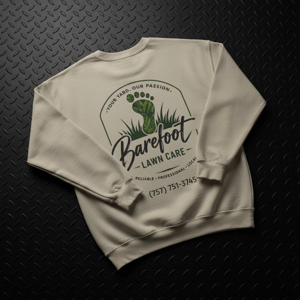 Sweatshirt - Barefoot Lawn Care - Custom Crewneck Sweatshirt from SHIRT MONSTERS (Formally Crypto Zoo Tees)