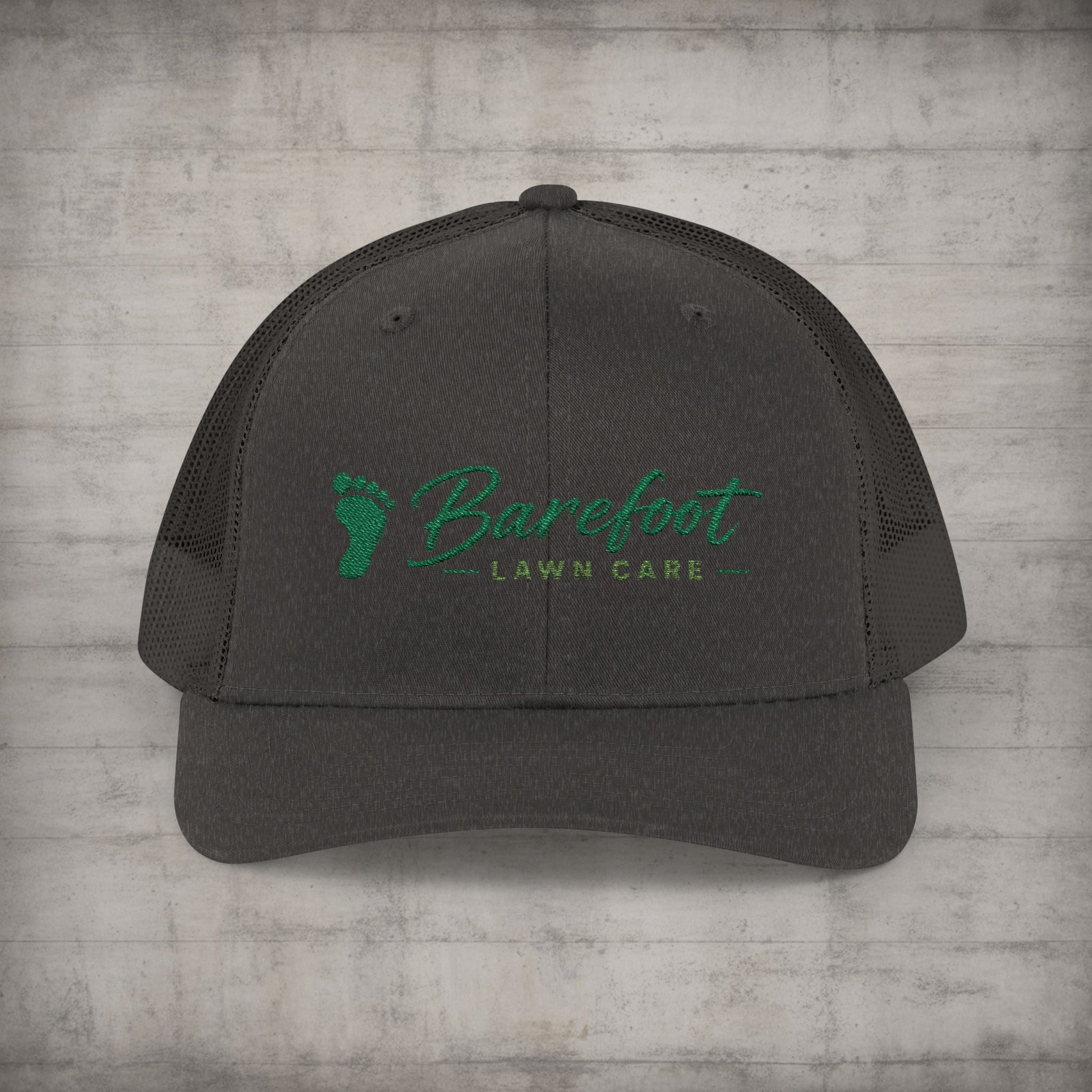 Hats - Barefoot Lawn Care - Custom Embroidered Trucker Cap from SHIRT MONSTERS (Formally Crypto Zoo Tees)