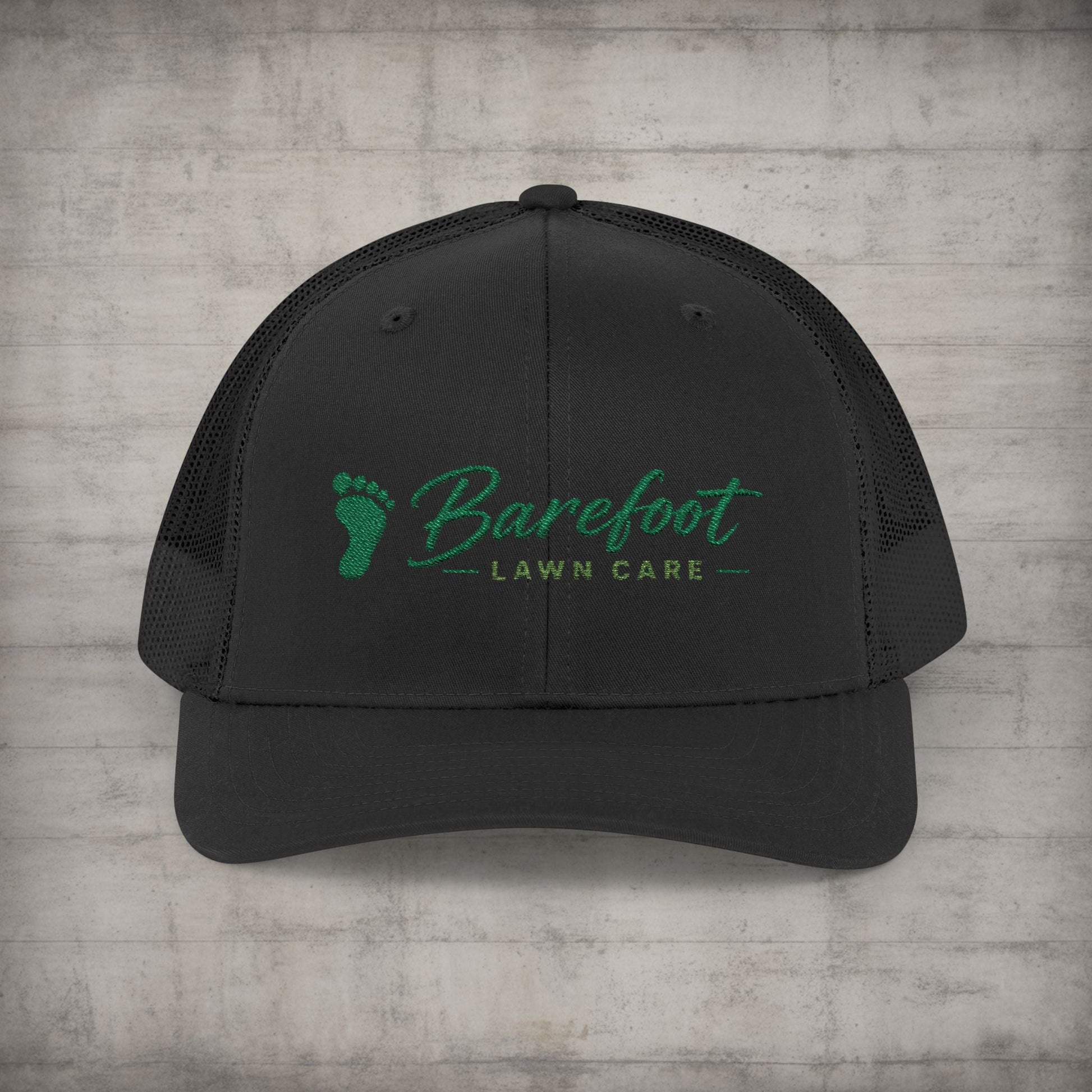 Hats - Barefoot Lawn Care - Custom Embroidered Trucker Cap from SHIRT MONSTERS (Formally Crypto Zoo Tees)