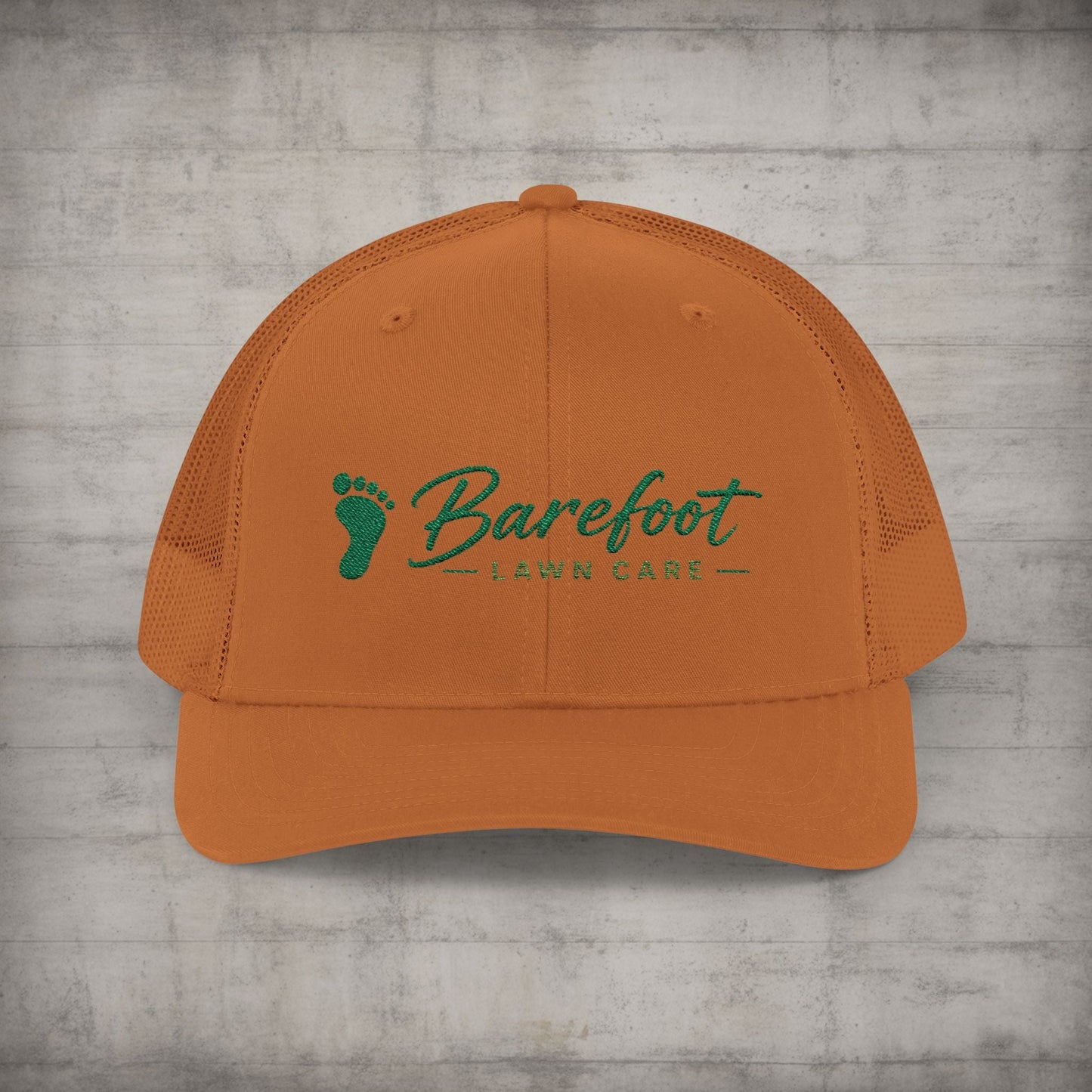 Hats - Barefoot Lawn Care - Custom Embroidered Trucker Cap from SHIRT MONSTERS (Formally Crypto Zoo Tees)