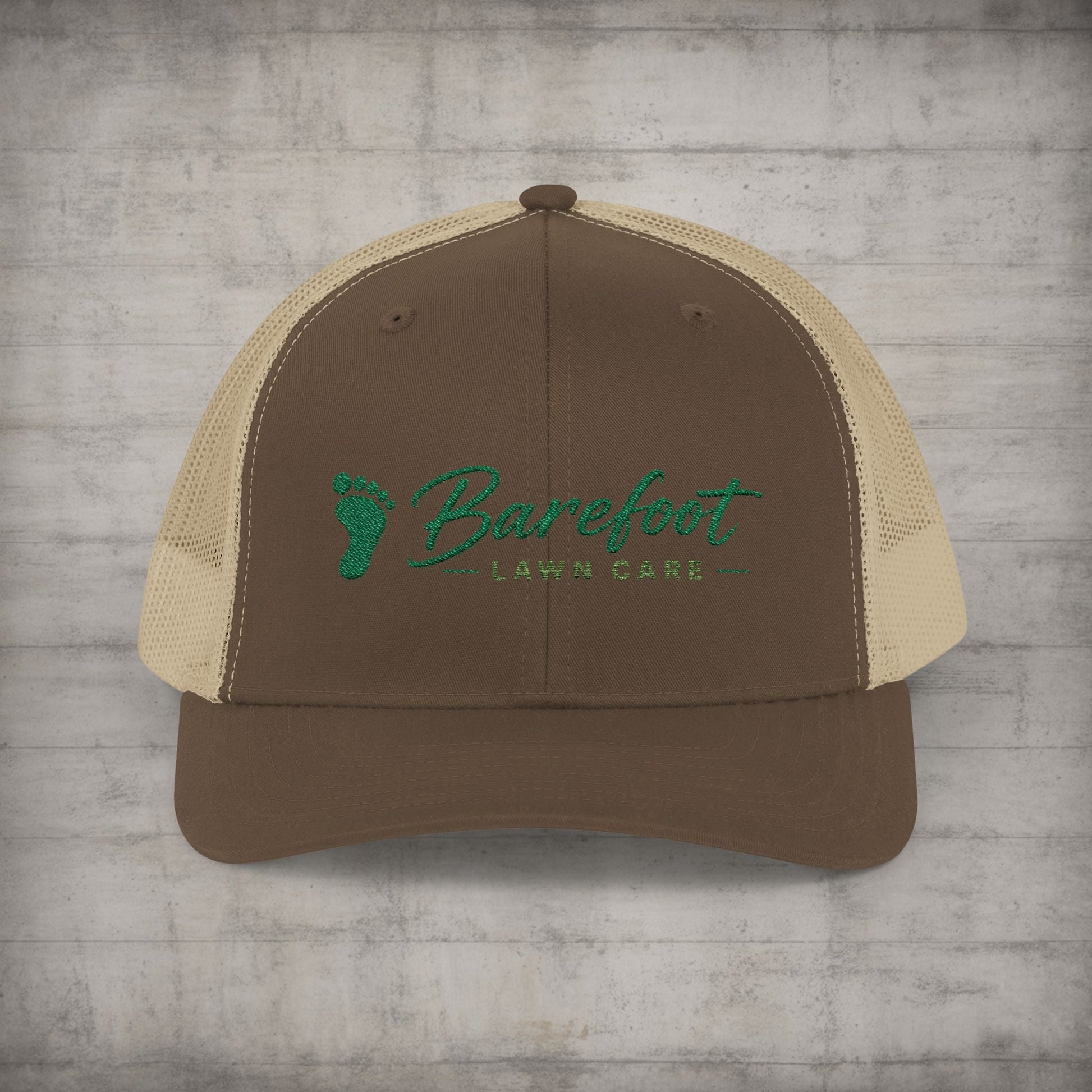 Hats - Barefoot Lawn Care - Custom Embroidered Trucker Cap from SHIRT MONSTERS (Formally Crypto Zoo Tees)