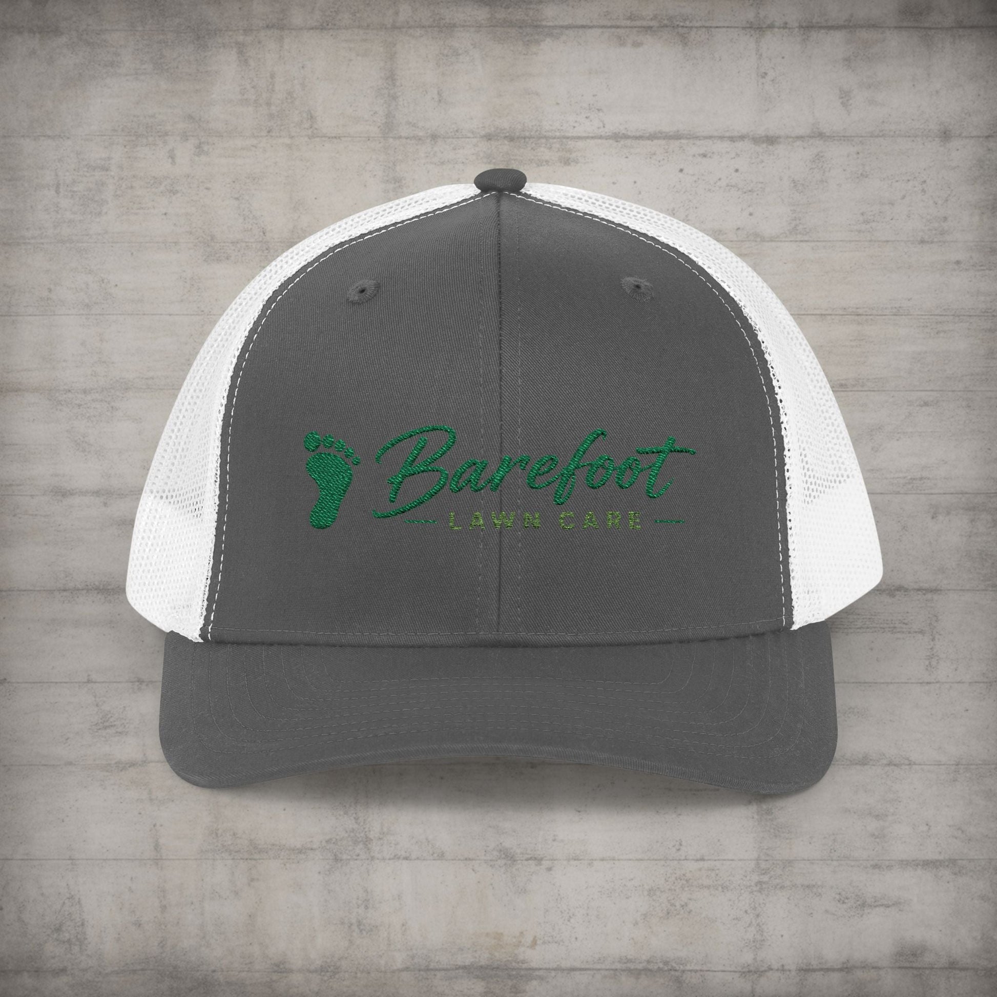 Hats - Barefoot Lawn Care - Custom Embroidered Trucker Cap from SHIRT MONSTERS (Formally Crypto Zoo Tees)