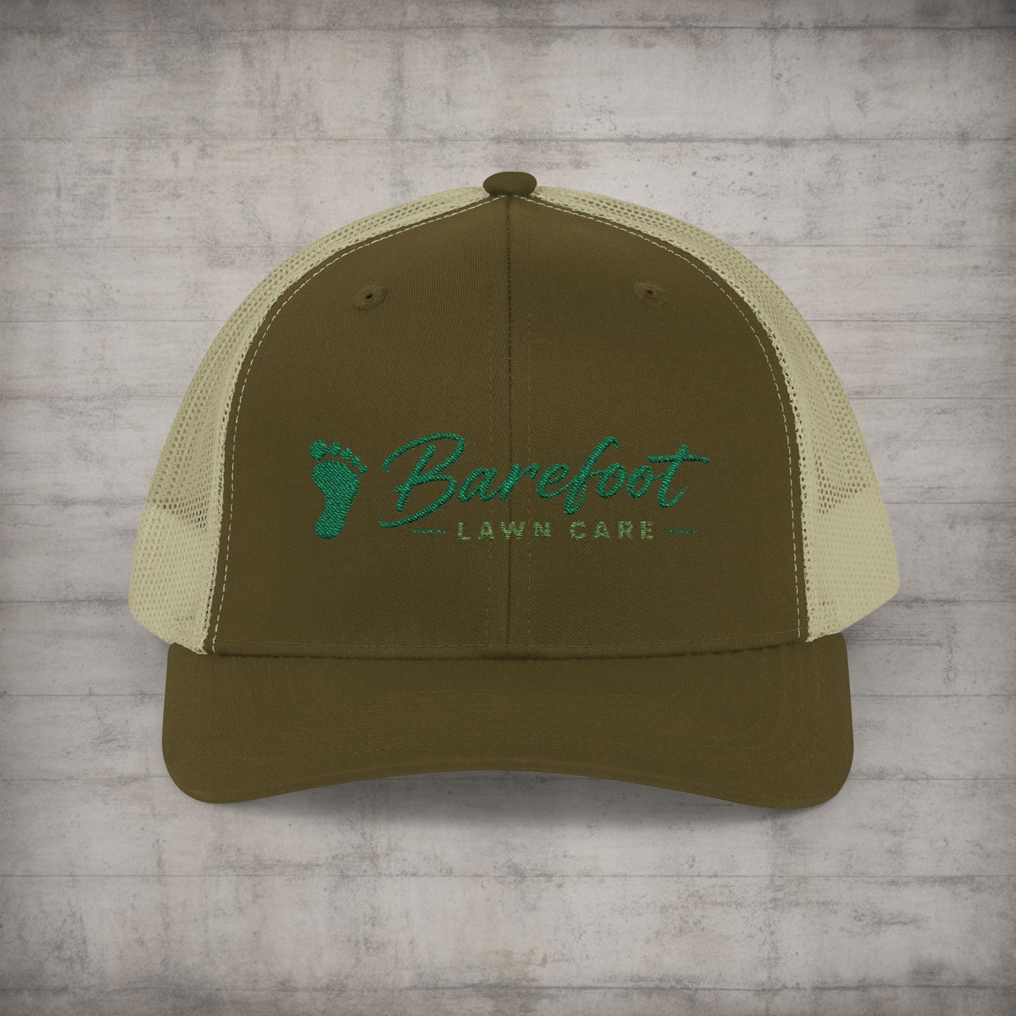 Hats - Barefoot Lawn Care - Custom Embroidered Trucker Cap from SHIRT MONSTERS (Formally Crypto Zoo Tees)