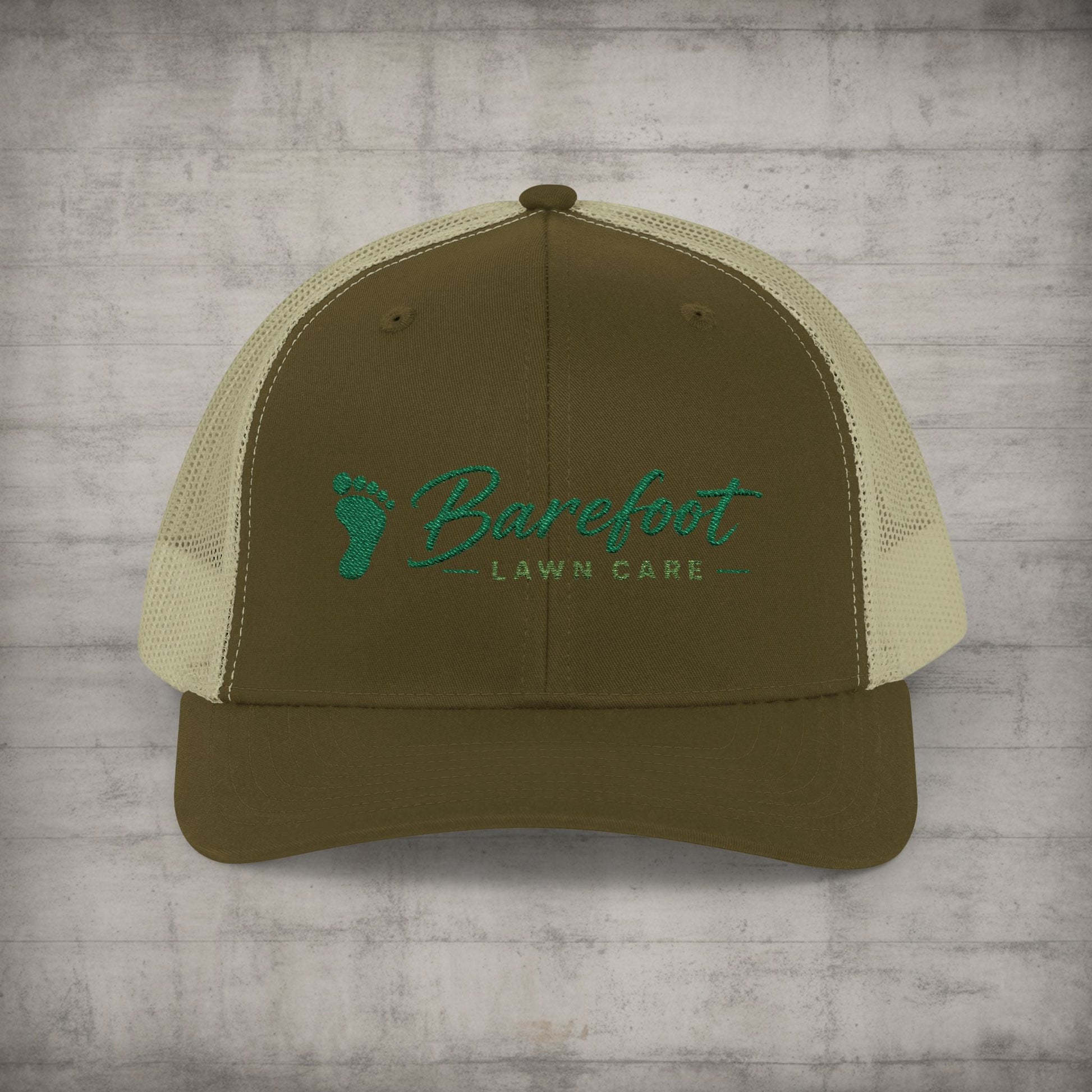 Hats - Barefoot Lawn Care - Custom Embroidered Trucker Cap from SHIRT MONSTERS (Formally Crypto Zoo Tees)