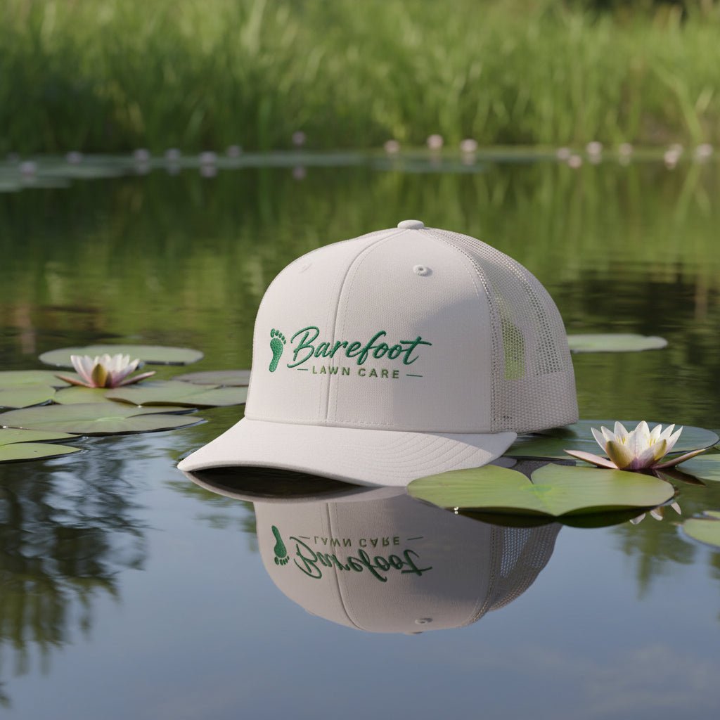 Hats - Barefoot Lawn Care - Custom Embroidered Trucker Cap from SHIRT MONSTERS (Formally Crypto Zoo Tees)