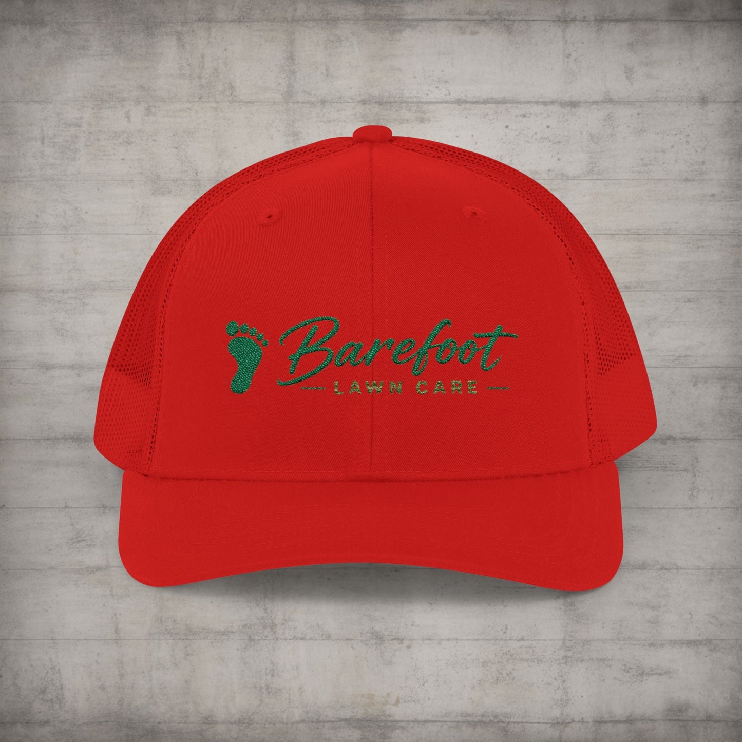 Hats - Barefoot Lawn Care - Custom Embroidered Trucker Cap from SHIRT MONSTERS (Formally Crypto Zoo Tees)