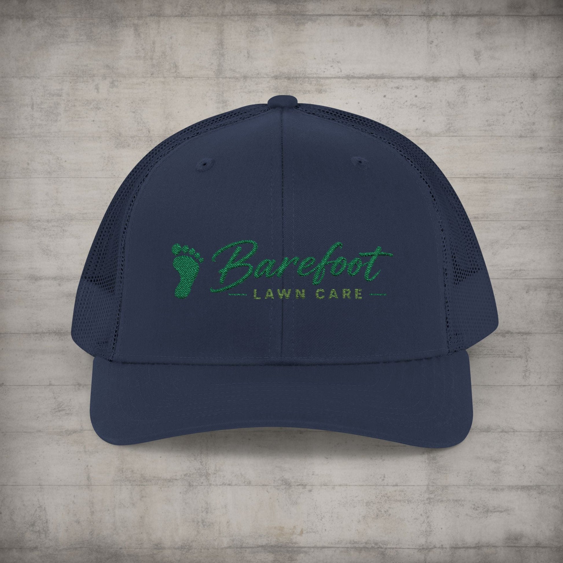 Hats - Barefoot Lawn Care - Custom Embroidered Trucker Cap from SHIRT MONSTERS (Formally Crypto Zoo Tees)