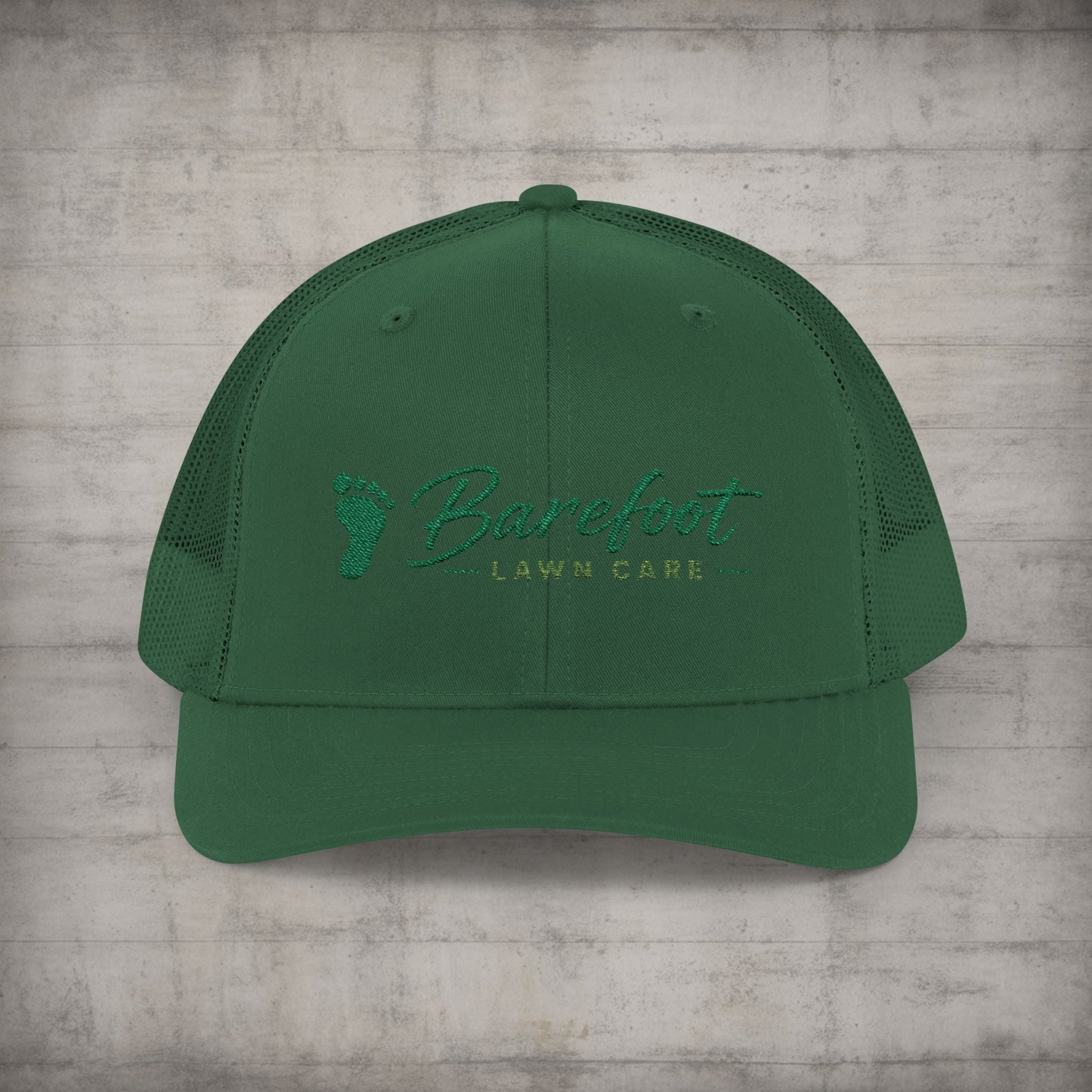 Hats - Barefoot Lawn Care - Custom Embroidered Trucker Cap from SHIRT MONSTERS (Formally Crypto Zoo Tees)